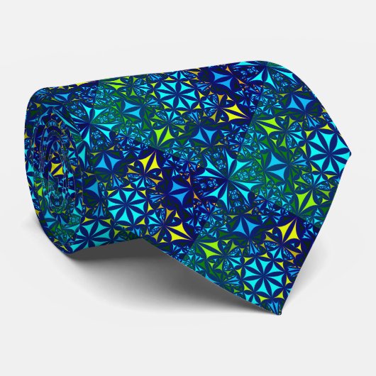 Cravate Motif bleu vert jaune Boho (Roulé)