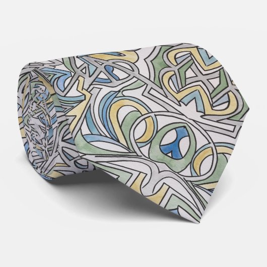 Cravate Motif bleu vert jaune treillis Abstrait Cou Ti (Roulé)