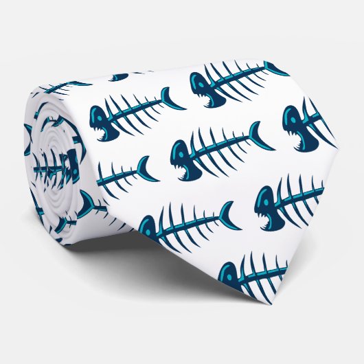 Cravate Motif Blue Fish Bones (Roulé)