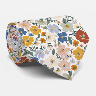 Cravate Motif Bohème de Prairie de Fleurs Sauvages