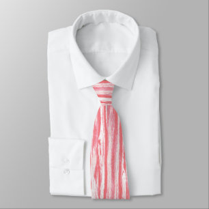 Cravate Motif bois flotté - rose corail et blanc