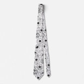 Cravate Motif botanique blanc noir (Devant)