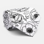 Cravate Motif botanique blanc noir (Roulé)