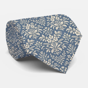 Cravate Motif botanique bleu élégant vintage