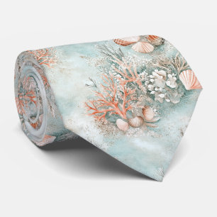 Cravate Motif botanique de coquille d'océan Aqua doux