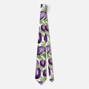 Cravate Motif botanique de jardin aux aubergines à l'aquar