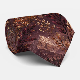 Cravate Motif botanique de montagne automnale Dark