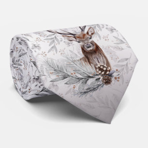 Cravate Motif botanique d'hiver stylish Deer Grey