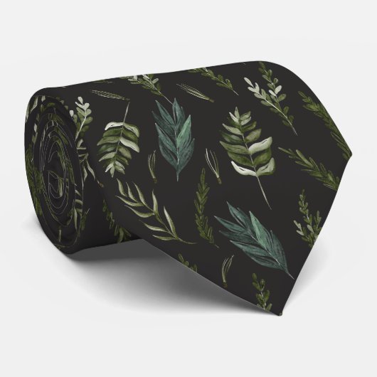Cravate Motif botanique Feuille vert (Roulé)