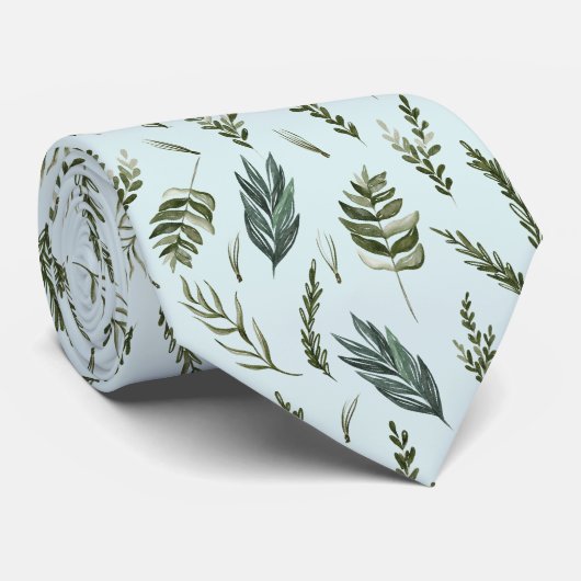 Cravate Motif botanique Feuille vert (Roulé)