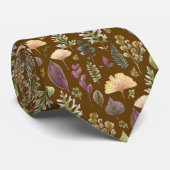 Cravate Motif botanique feuilles d'automne modernes marron (Roulé)