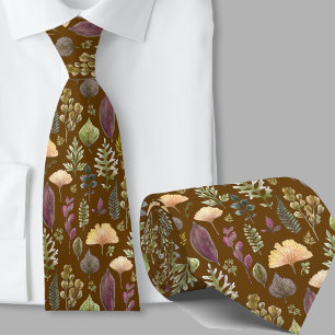 Cravate Motif botanique feuilles d'automne modernes marron