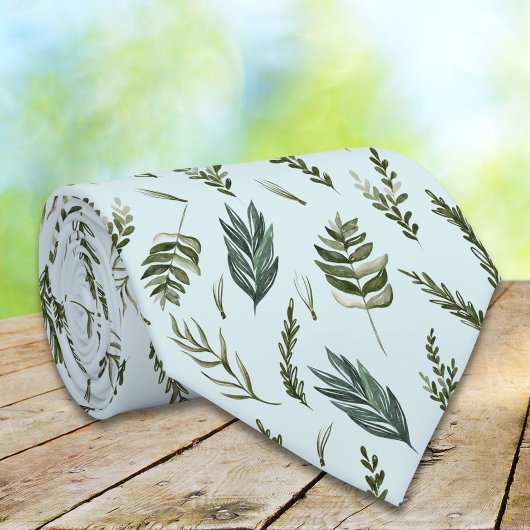 Cravate Motif Botanique Feuilles Vertes