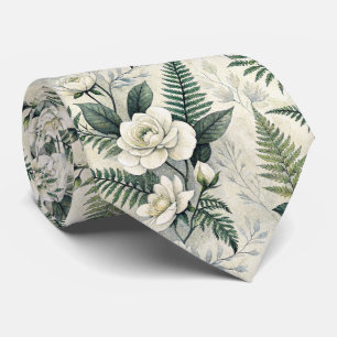 Cravate Motif botanique floral bleu vintage (4)