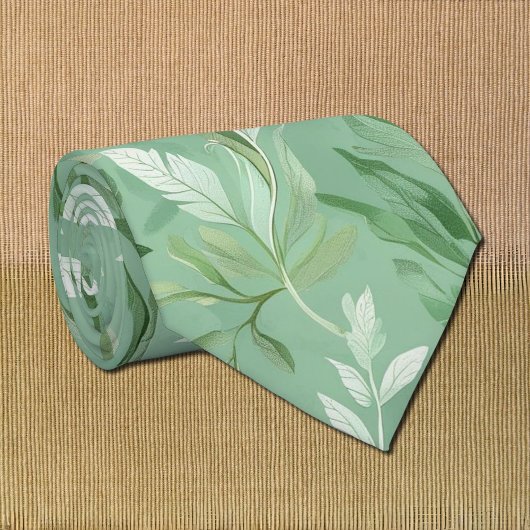 Cravate motif botanique vert subtil