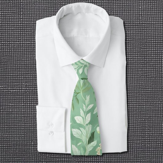 Cravate motif botanique vert subtil