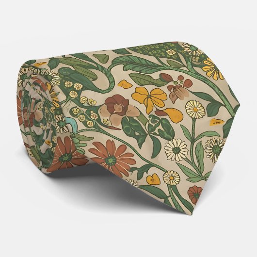 Cravate Motif botanique vintage continu (Roulé)