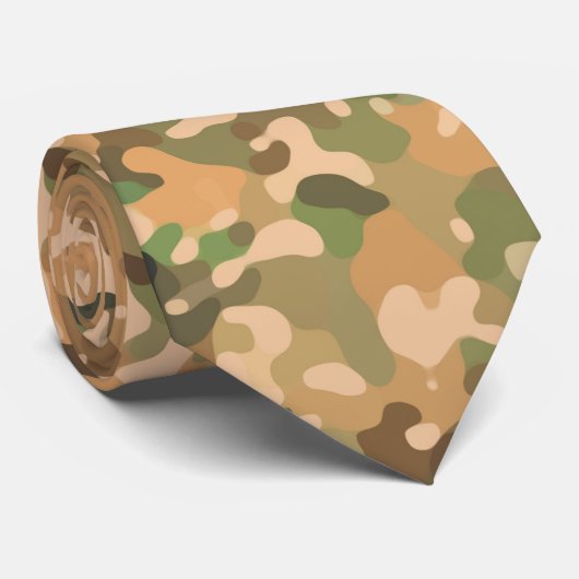 Cravate Motif Camo - Vert Orange Brown Noir (Roulé)