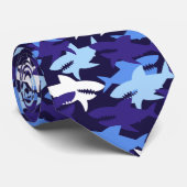 Cravate Motif Camouflage requins bleus (Roulé)