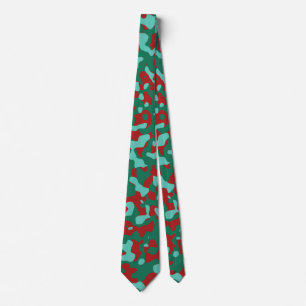 Cravate Motif Camouflage rouge, vert et Turquoise