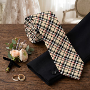 Cravate Motif carreaux tartan classique rouge beige noir b