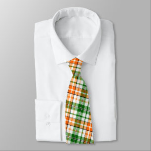 Cravate Motif carreaux tartan vert orange blanc