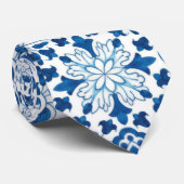 Cravate Motif carrelage vintage portugais bleu azulejos (Roulé)