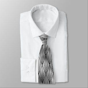 cravate motif carrelé d'art déco noir d'argent