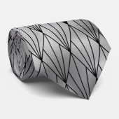 cravate motif carrelé d'art déco noir d'argent (Roulé)