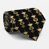 Cravate motif carrelé d'art déco noir or (Roulé)