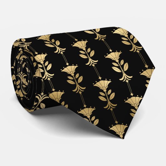 Cravate motif carrelé d'art déco noir or (Roulé)