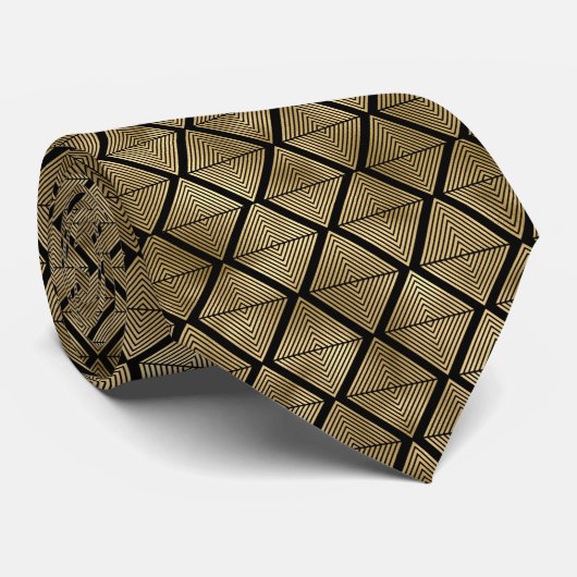 Cravate motif carrelé d'art déco noir or (Roulé)