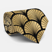 Cravate motif carrelé d'art déco noir or (Roulé)