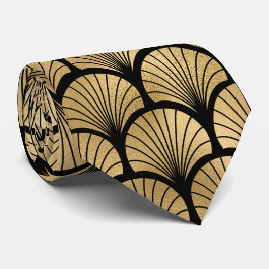 Cravate motif carrelé d'art déco noir or (Roulé)