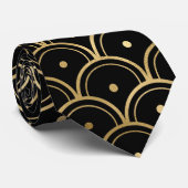 Cravate motif carrelé d'art déco noir or (Roulé)