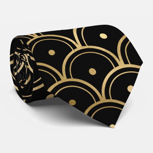 Cravate motif carrelé d'art déco noir or (Roulé)