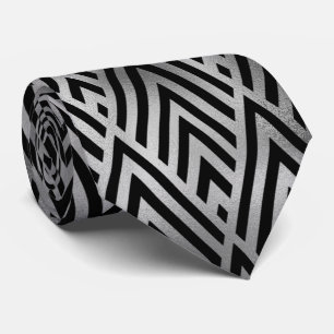 Cravate Motif carrelé d'art noir argenté