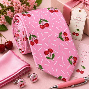 Cravate Motif Cerise Rouge Sucrée