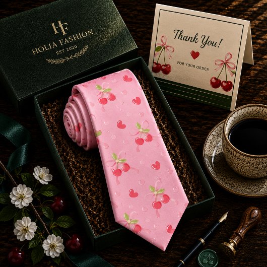 Cravate Motif Cerise Rouge Sucrée