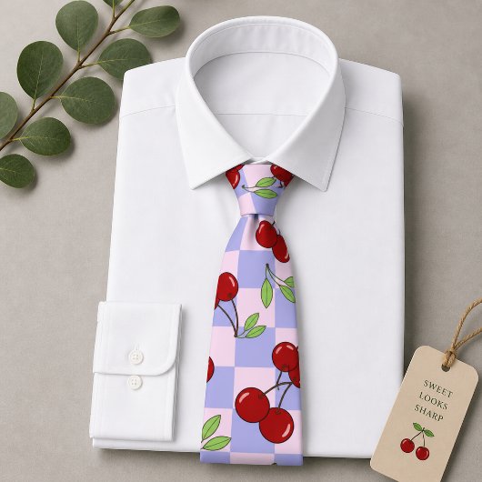 Cravate Motif Cerise Rouge Sucrée
