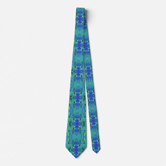 Cravate Motif Chartreuse Abstraite et Foliage Bleu (Devant)