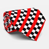 Cravate Motif Checkered de voiture de course avec le rouge (Roulé)