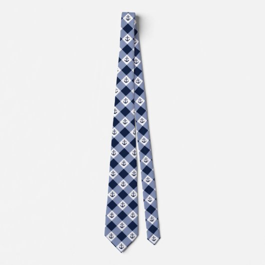 Cravate Motif checkered nautique diagonal de guingan (Devant)