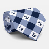 Cravate Motif checkered nautique diagonal de guingan (Roulé)