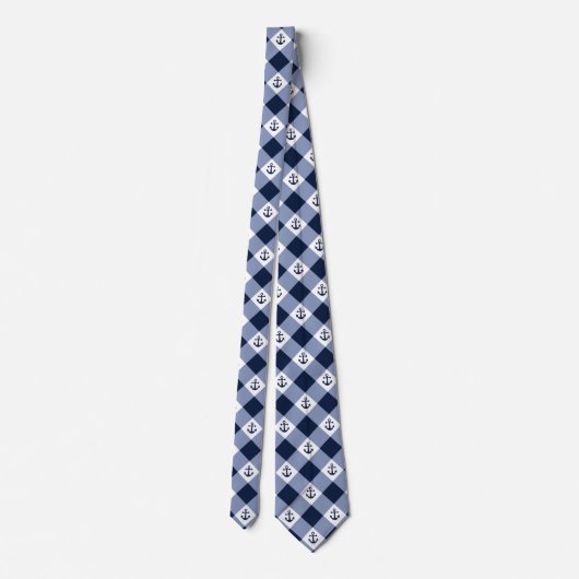 Cravate Motif checkered nautique diagonal de guingan (Dos)