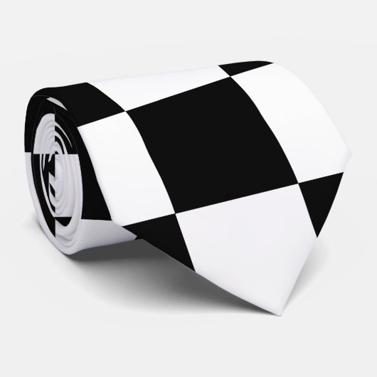 Cravate Motif checkered noir et blanc (Roulé)