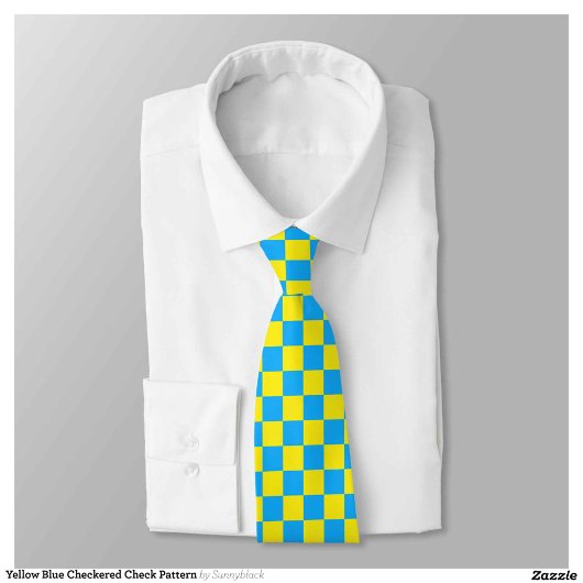 Cravate Motif chèque À damiers bleu jaune