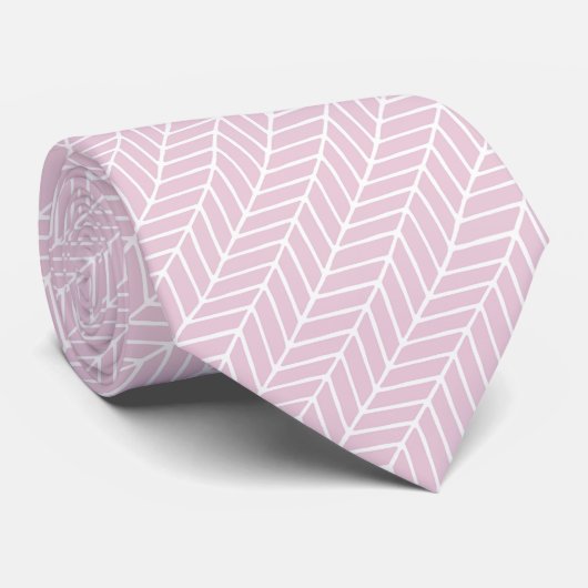 Cravate Motif Chevron Abstrait rose et blanc (Roulé)