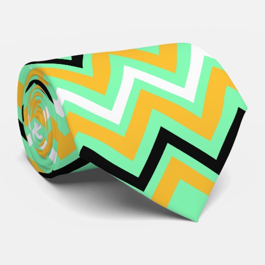 Cravate Motif Chevron jaune et vert (Roulé)