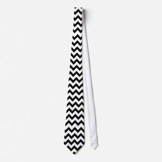 Cravate Motif Chevron noir et blanc simple (Devant)